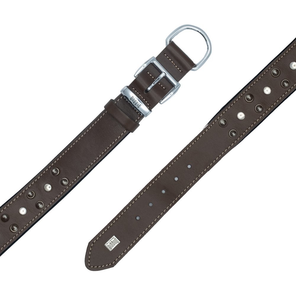 Doggie Konforlu Gerçek Deriden El Yapımı Çivili Köpek Boyun Tasması 4x52-60 Cm Kahverengi