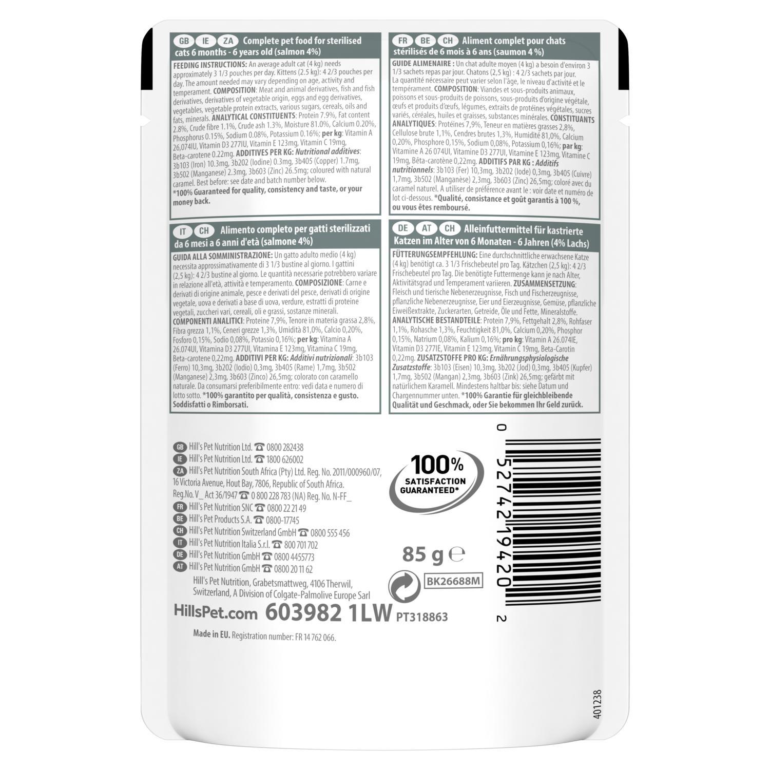 Hill's Sterilised Kısırlaştırılmış Kedi Konservesi Somonlu 85 Gr (12 Adet)