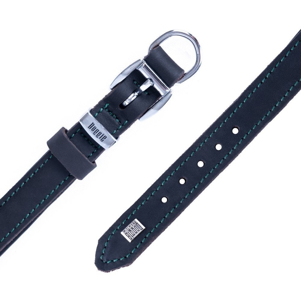 Doggie Yağlı Gerçek Deriden El Yapımı Köpek Boyun Tasması 2x30-35 Cm Yağ Yeşili