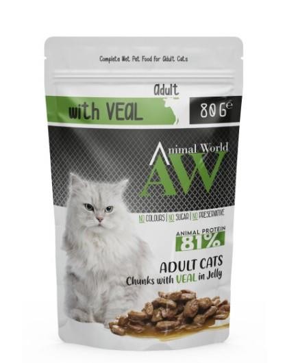 Animal World Jöle İçinde Parça Dana Etli Yetişkin Kedi Konservesi 80 Gr