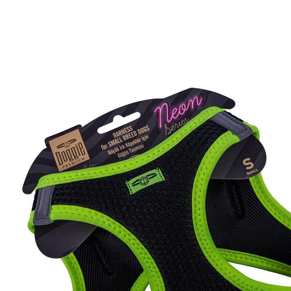 Doggie Havalı Dokuma Neon Serisi Küçük Irk Göğüs Tasması Sarı S-32-38 Cm