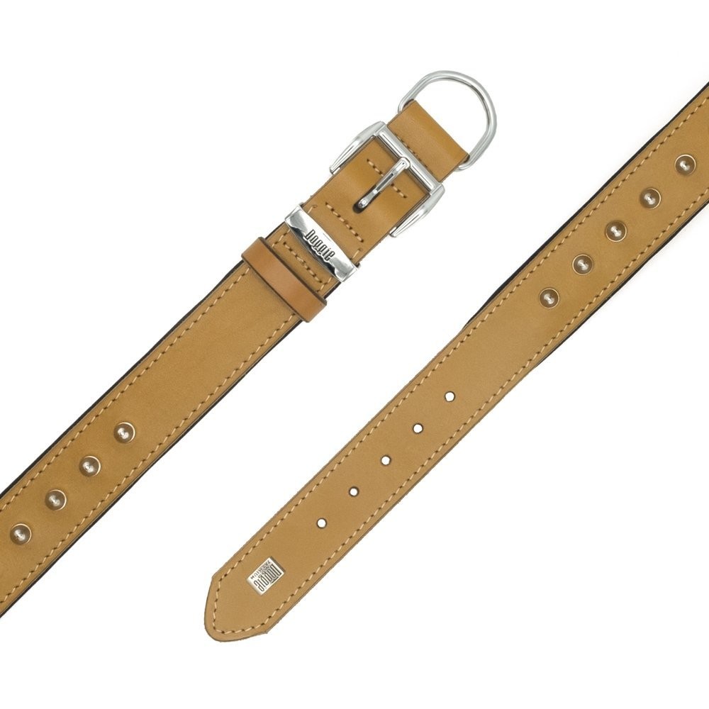 Doggie Konforlu Gerçek Deriden El Yapımı Çivili Köpek Boyun Tasması 3.5x52-60 Cm Camel