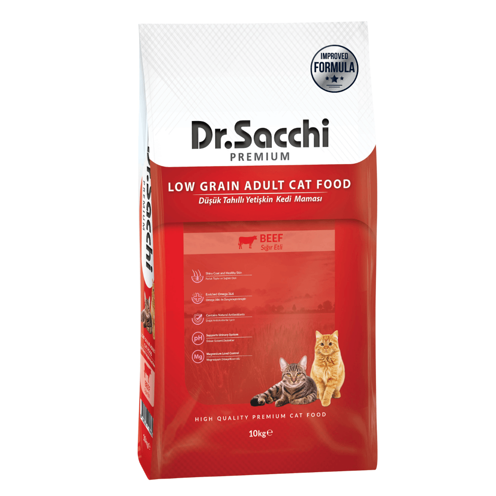 Dr.Sacchi Düşük Tahıllı Sığır Etli Yetişkin Kedi Maması 10 Kg