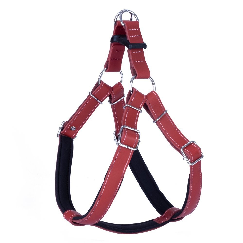 Doggie Konforlu Gerçek Deriden El Yapımı Ronin Model Köpek Göğüs Tasması L-2x55-65 Cm Kırmızı