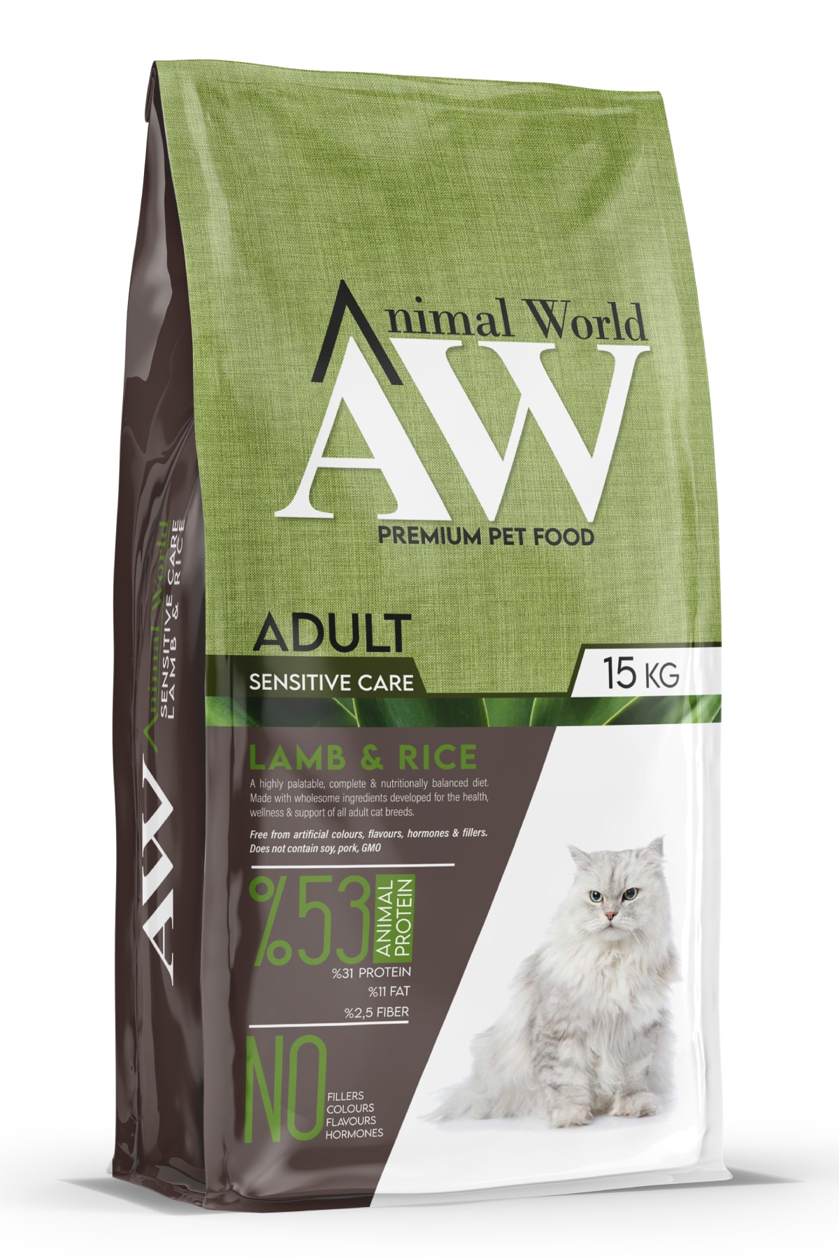 Animal World Sensitive Care Kuzulu ve Pirinçli Yetişkin Kedi Maması 15 kg