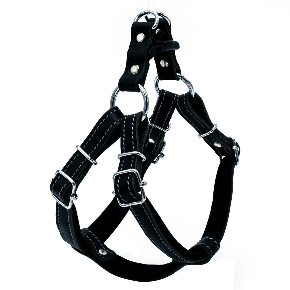 Doggie Konforlu Gerçek Deriden El Yapımı Ronin Model Köpek Göğüs Tasması M-2x45-55 Cm Siyah