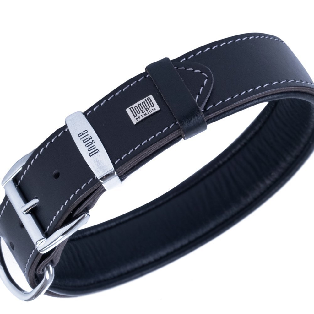 Doggie Firstclass Gerçek Deriden El Yapımı Köpek Boyun Tasması 4x52-60 Cm Siyah