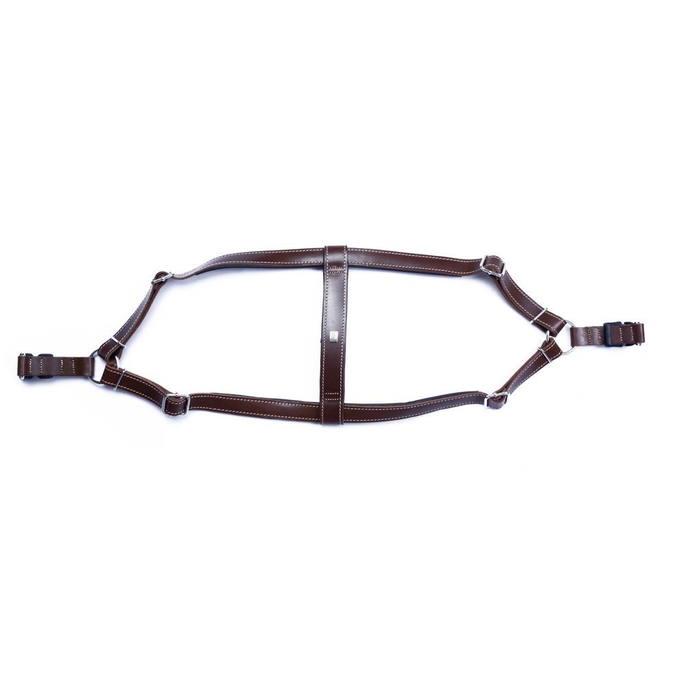 Doggie Konforlu Gerçek Deriden El Yapımı Ronin Model Köpek Göğüs Tasması M-2x45-55 Cm Kahverengi