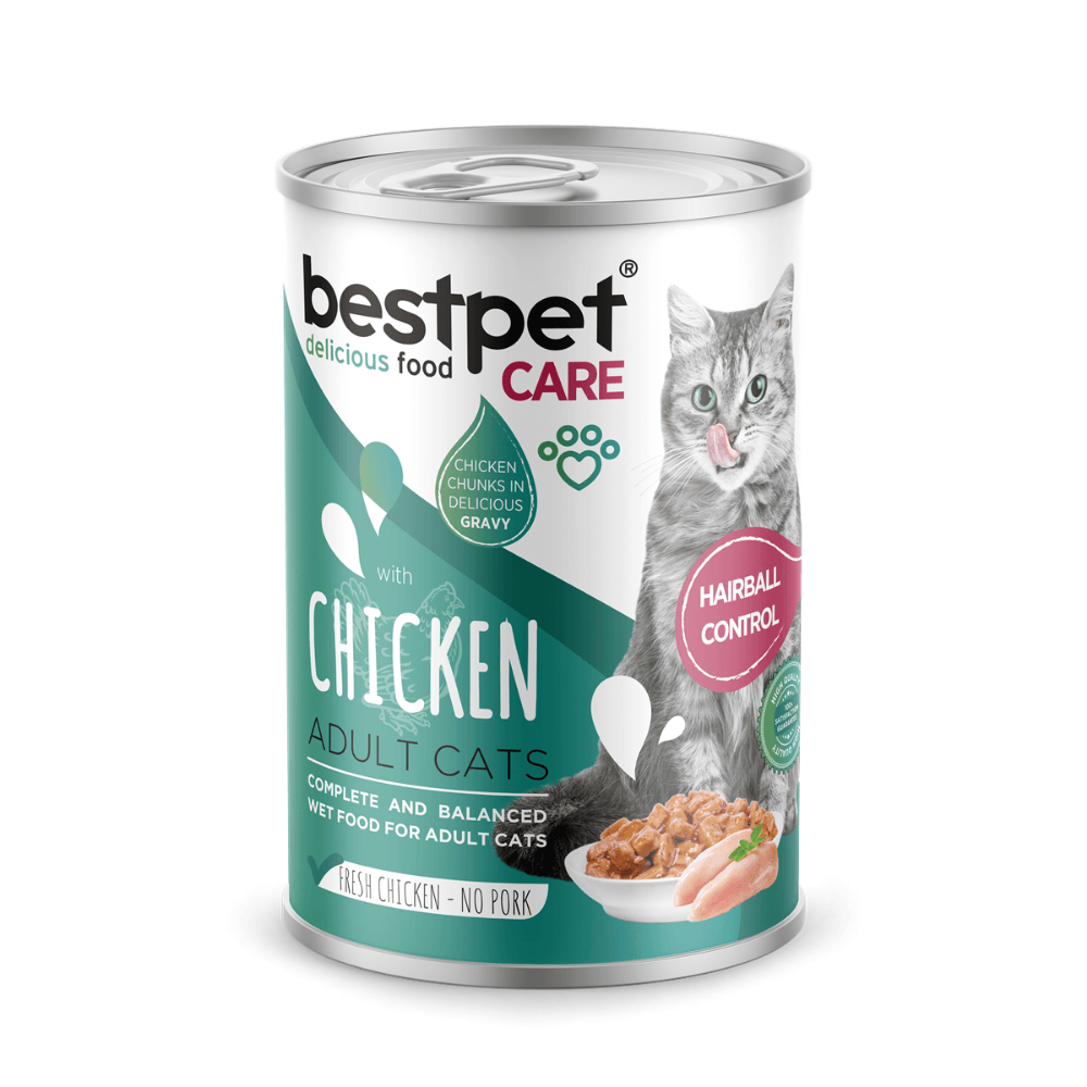 Bestpet Tüy Yumağı Kontrolü Sağlayan Tavuk Eti Parçalı ve Soslu Yetişkin Kedi Konservesi 400 Gr (12 Adet)