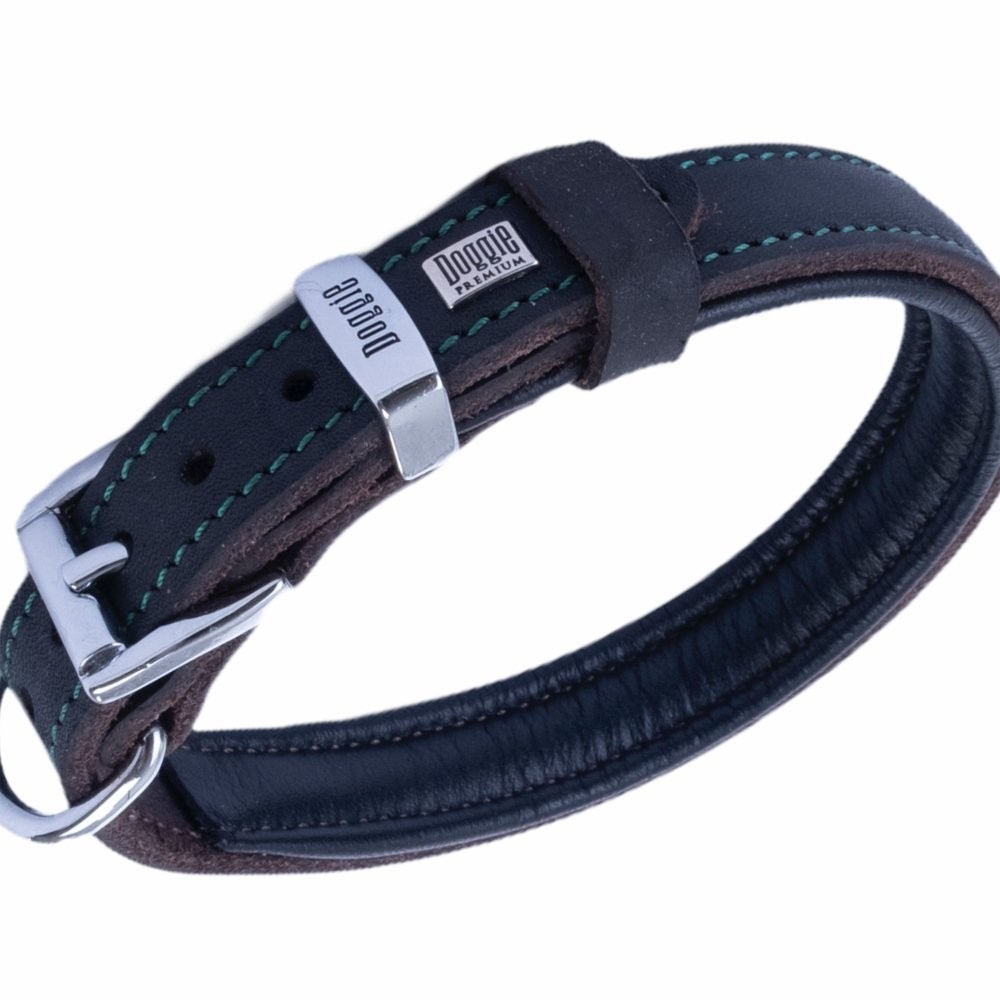 Doggie Yağlı Gerçek Deriden El Yapımı Köpek Boyun Tasması 3x42-50 Cm Yağ Yeşili