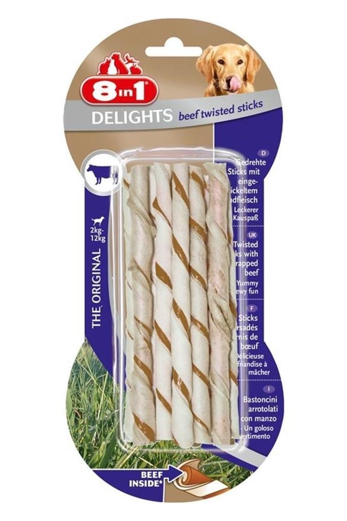 8in1 Delights Bones Biftekli Köpekler İçin Twisted Sticks (10 Adet)