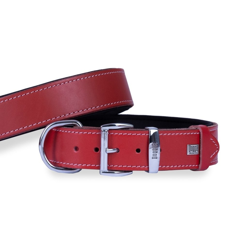 Doggie Konforlu Gerçek Deriden El Yapımı Köpek Boyun Tasması 4x57-65 Cm Kırmızı