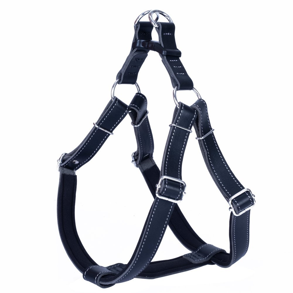 Doggie Konforlu Gerçek Deriden El Yapımı Ronin Model Köpek Göğüs Tasması XXL-3x70-80 Cm Siyah