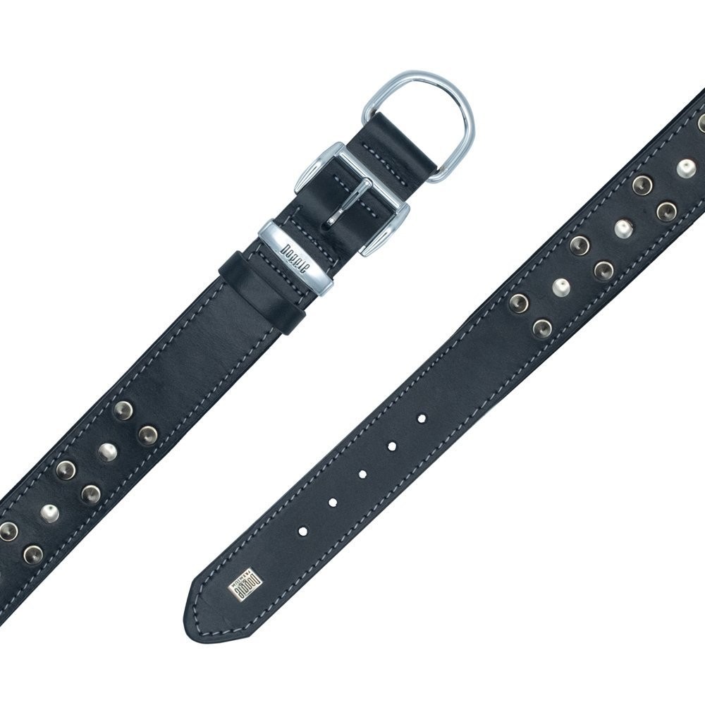 Doggie Konforlu Gerçek Deriden El Yapımı Çivili Köpek Boyun Tasması 4x52-60 Cm Siyah