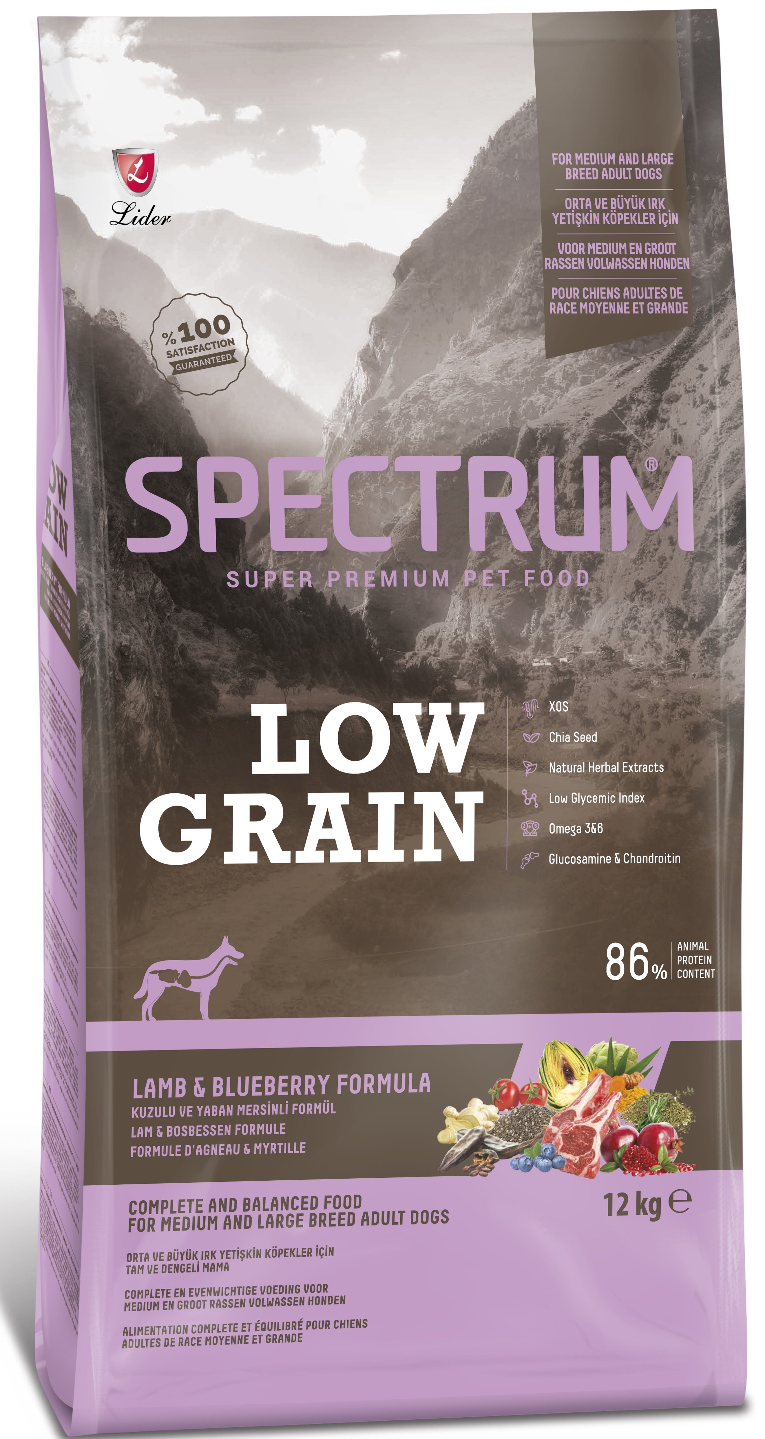 Spectrum Low Grain Kuzu Etli & Yaban Mersinli Orta Ve Büyük Irk Yetişkin Köpek Maması 12 Kg