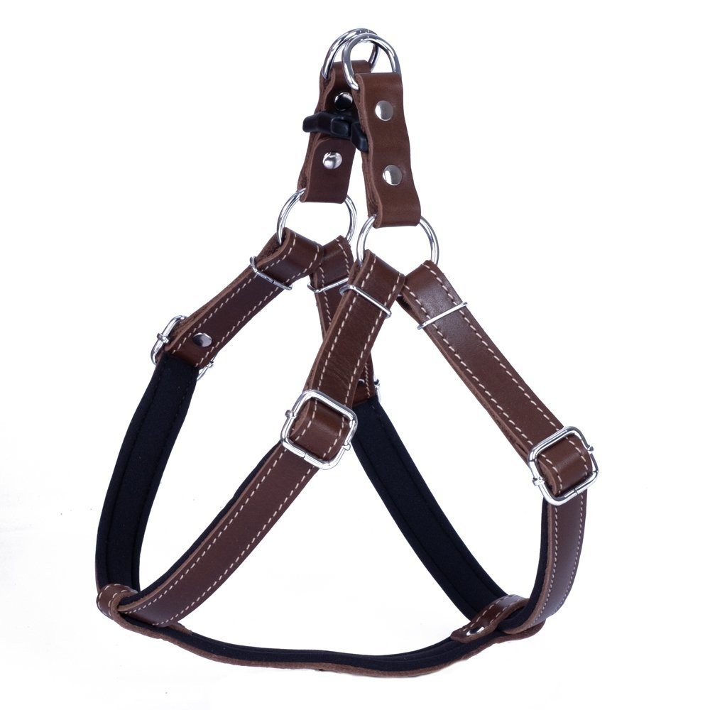 Doggie Konforlu Gerçek Deriden El Yapımı Ronin Model Köpek Göğüs Tasması L-2x55-65 Cm Kahverengi