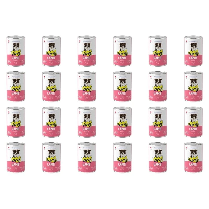King Sos İçerisinde Et Parçacıklı Kuzu Etli Yetişkin Köpek Konservesi 400 Gr (24 Adet)