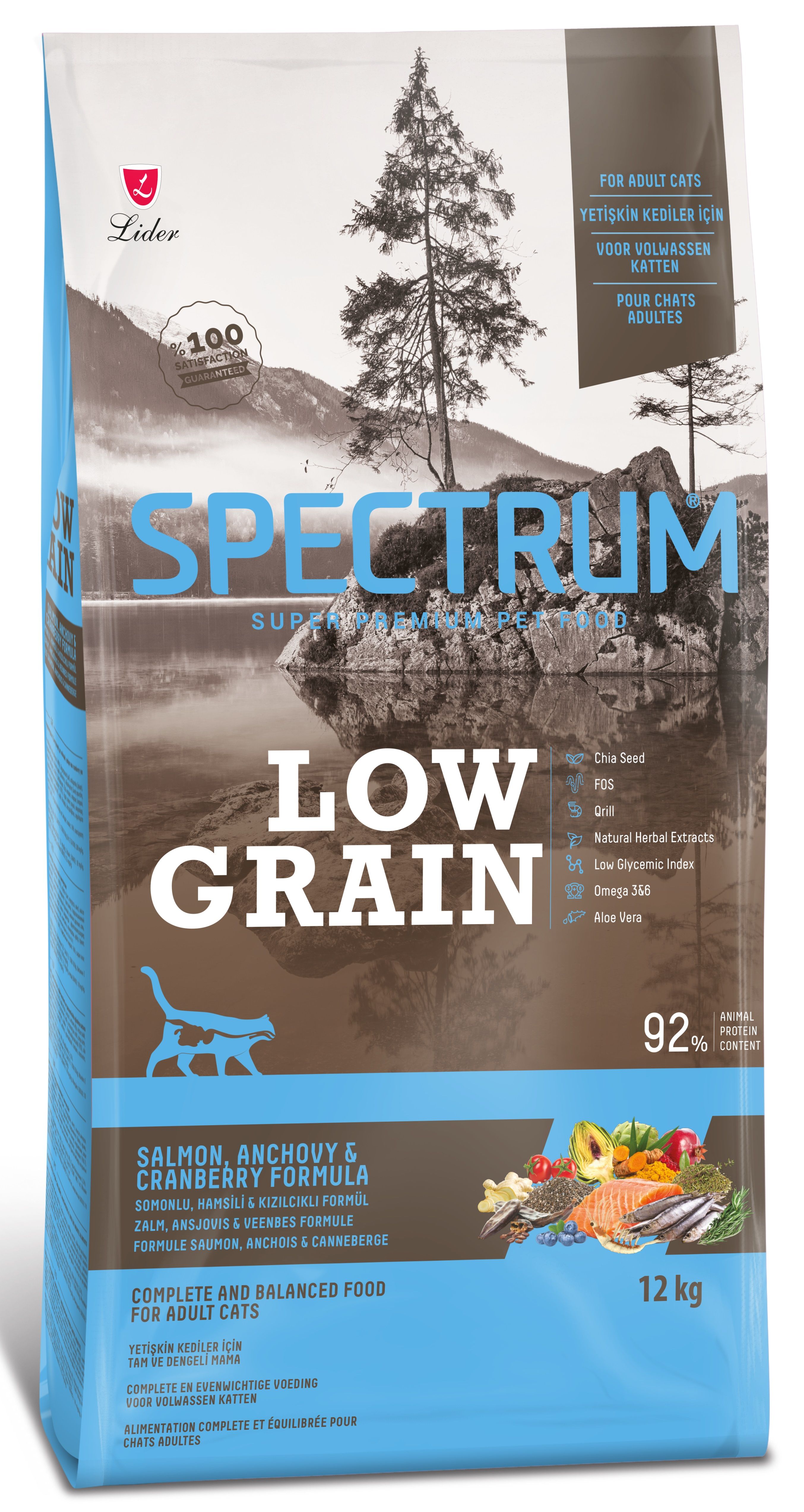 Spectrum Low Grain Somonlu & Hamsili Ve Kızılcıklı Yetişkin Kedi Maması 12 Kg
