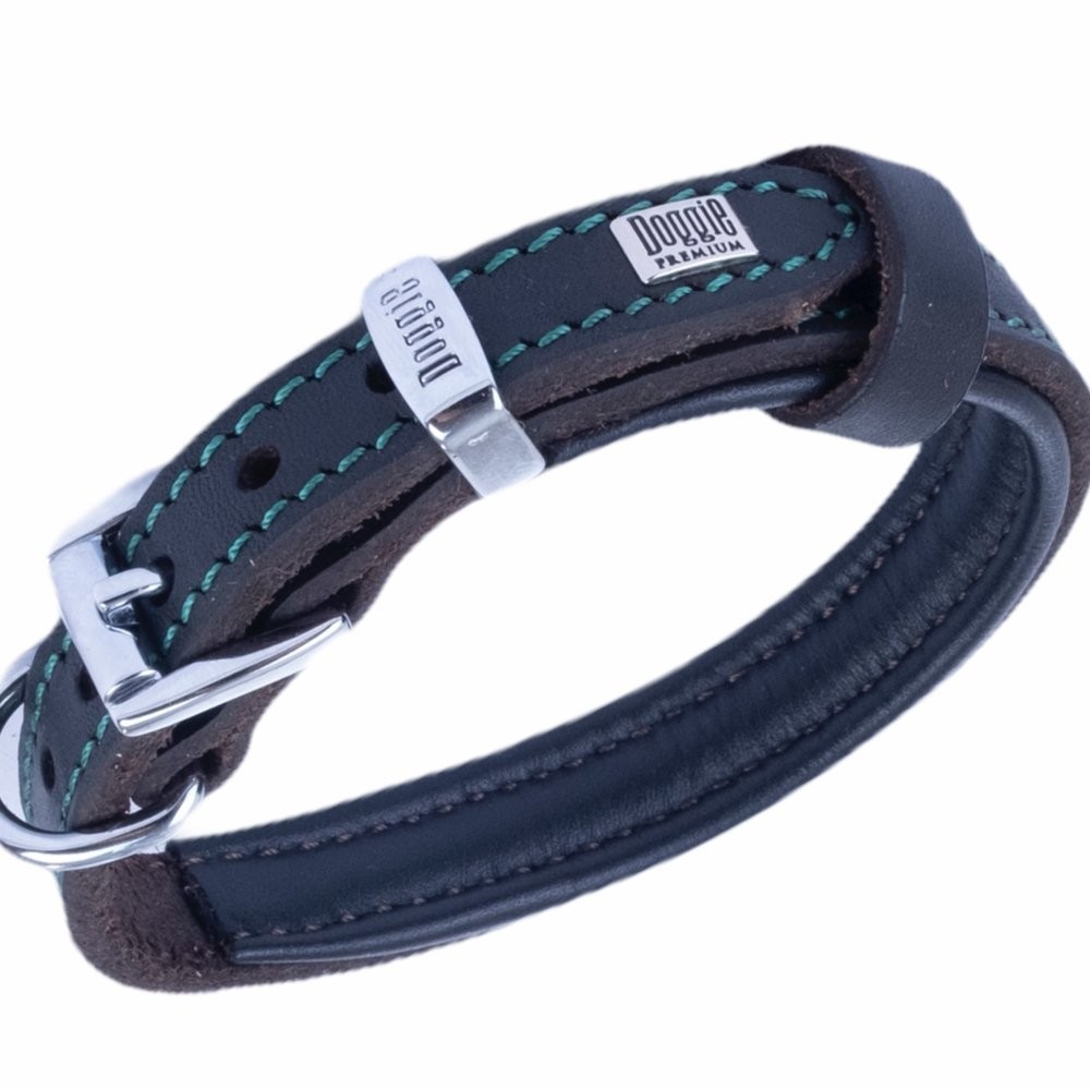 Doggie Yağlı Gerçek Deriden El Yapımı Köpek Boyun Tasması 1.5x25-30 Cm Yağ Yeşili