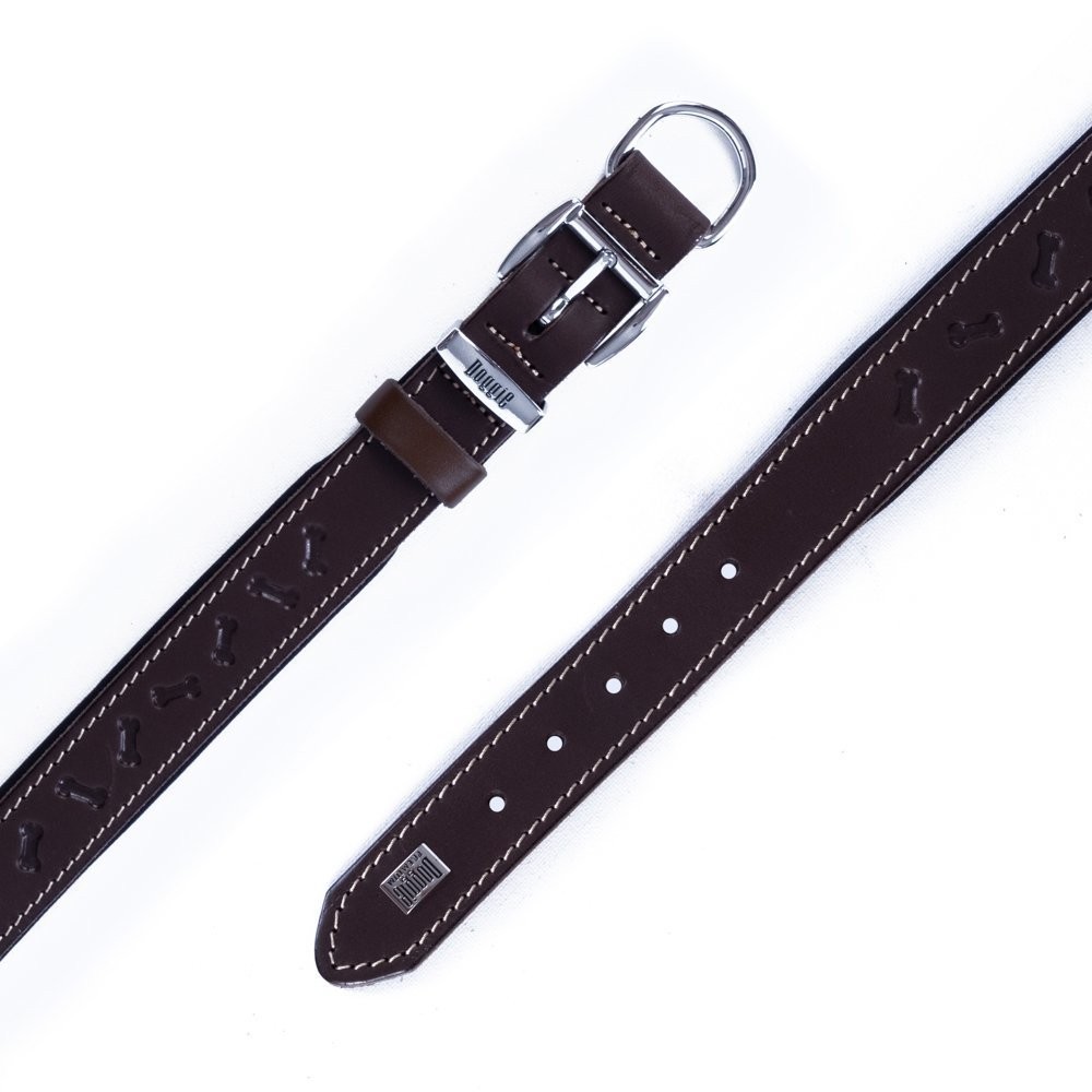 Doggie Deri Kemik Desenli Boyun Tasması M 3x42-50 Cm Kahverengi