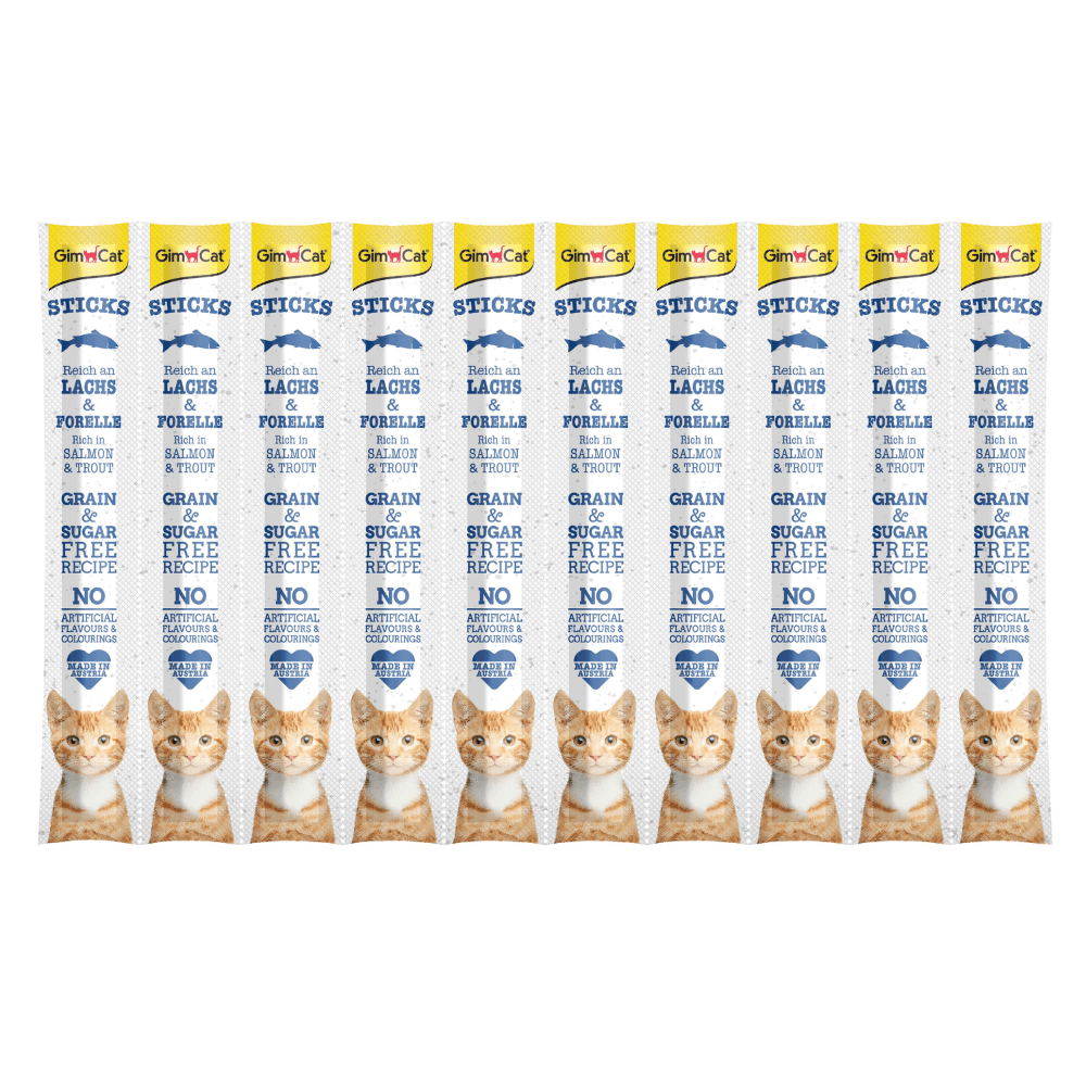 Gimcat Sticks Somonlu ve Alabalıklı Tahılsız Kedi Ödül Maması 10x5 Gr