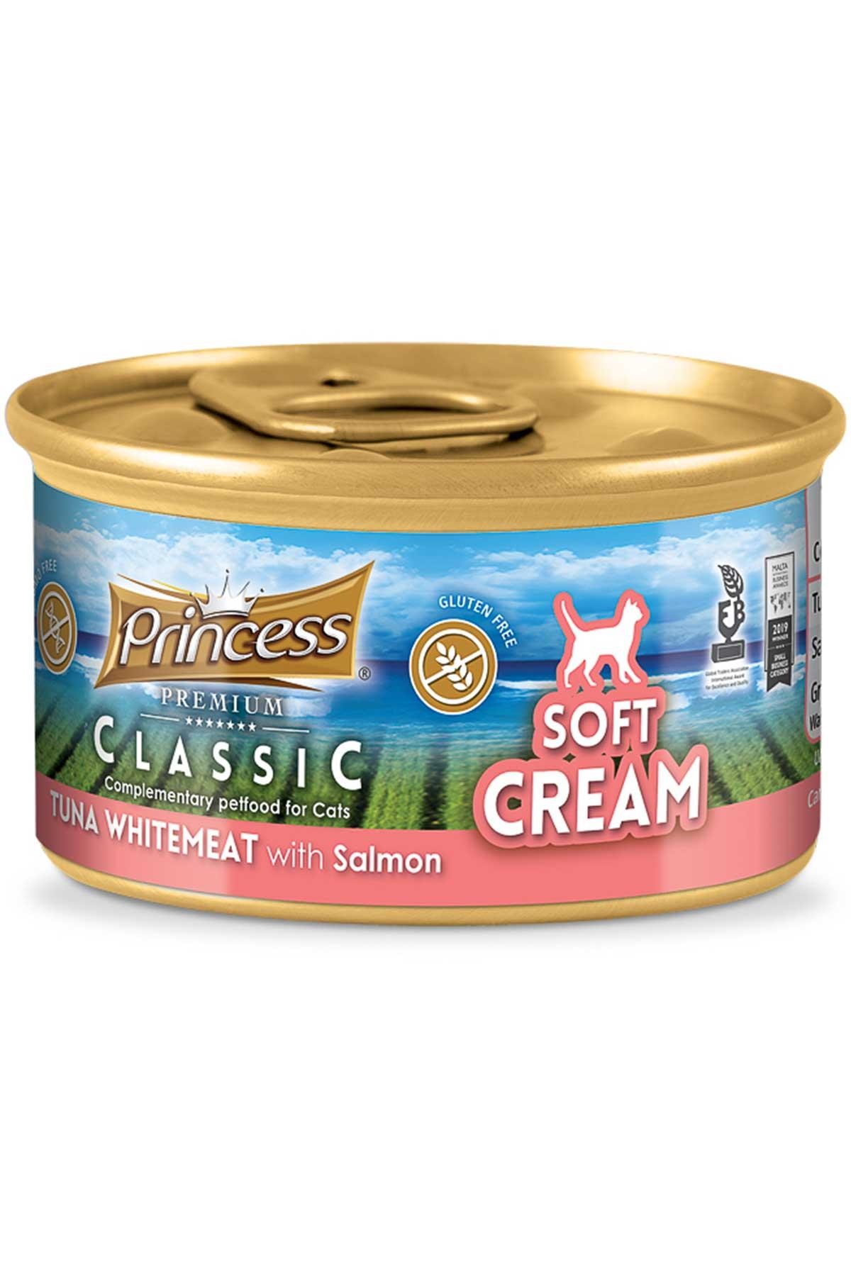 Princess Classic Soft Cream (Yumuşak Krema) Beyaz Ton Balıklı ve Somonlu Yetişkin Kedi Konservesi 50 Gr