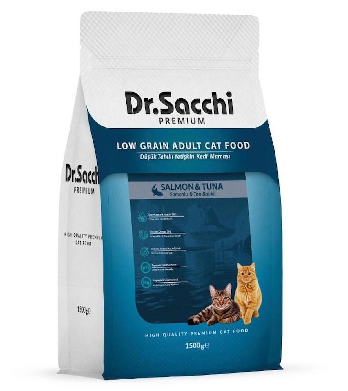 Dr. Sacchi Premium Sensitive  Somonlu Ve Ton Balıklı Yetişkin Kedi Maması 1.5 Kg