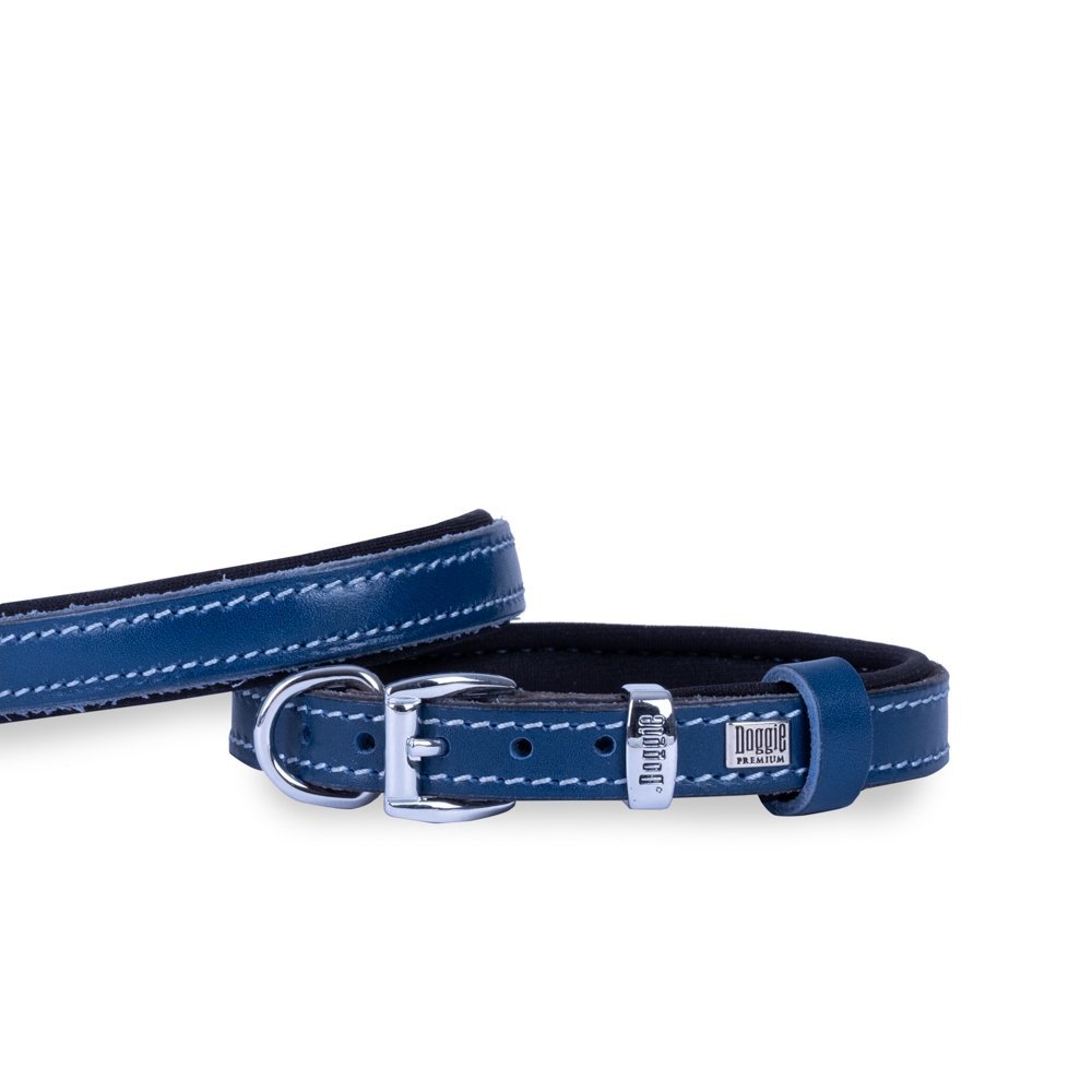 Doggie Konforlu Gerçek Deriden El Yapımı Köpek Boyun Tasması 1.5x25-30 Cm Royal Mavi
