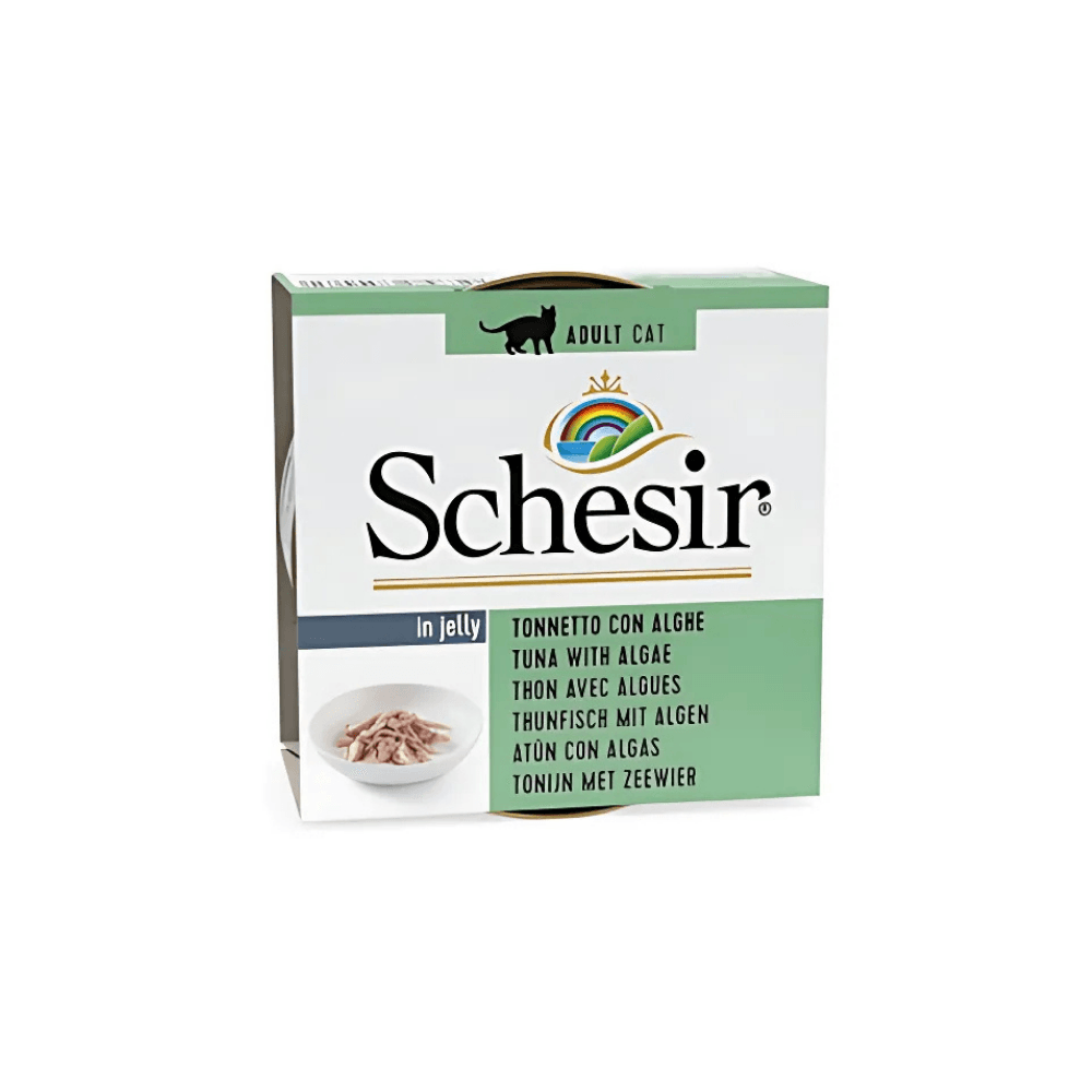 Schesir Jöleli Ton Balıklı ve Deniz Bitkili Yetişkin Kedi Konservesi 85 Gr (12 Adet)