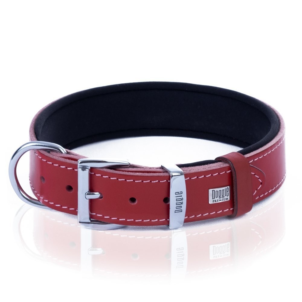 Doggie Konforlu Gerçek Deriden El Yapımı Kemik Süslü Köpek Boyun Tasması 4x52-60 Cm Kırmızı