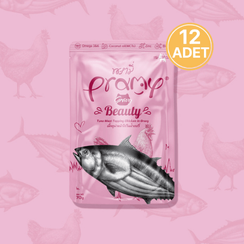 Pramy Beauty Sos İçinde Ton Balıklı Ve Tavuklu Yetişkin Kedi Konservesi 70 Gr (12Adet)