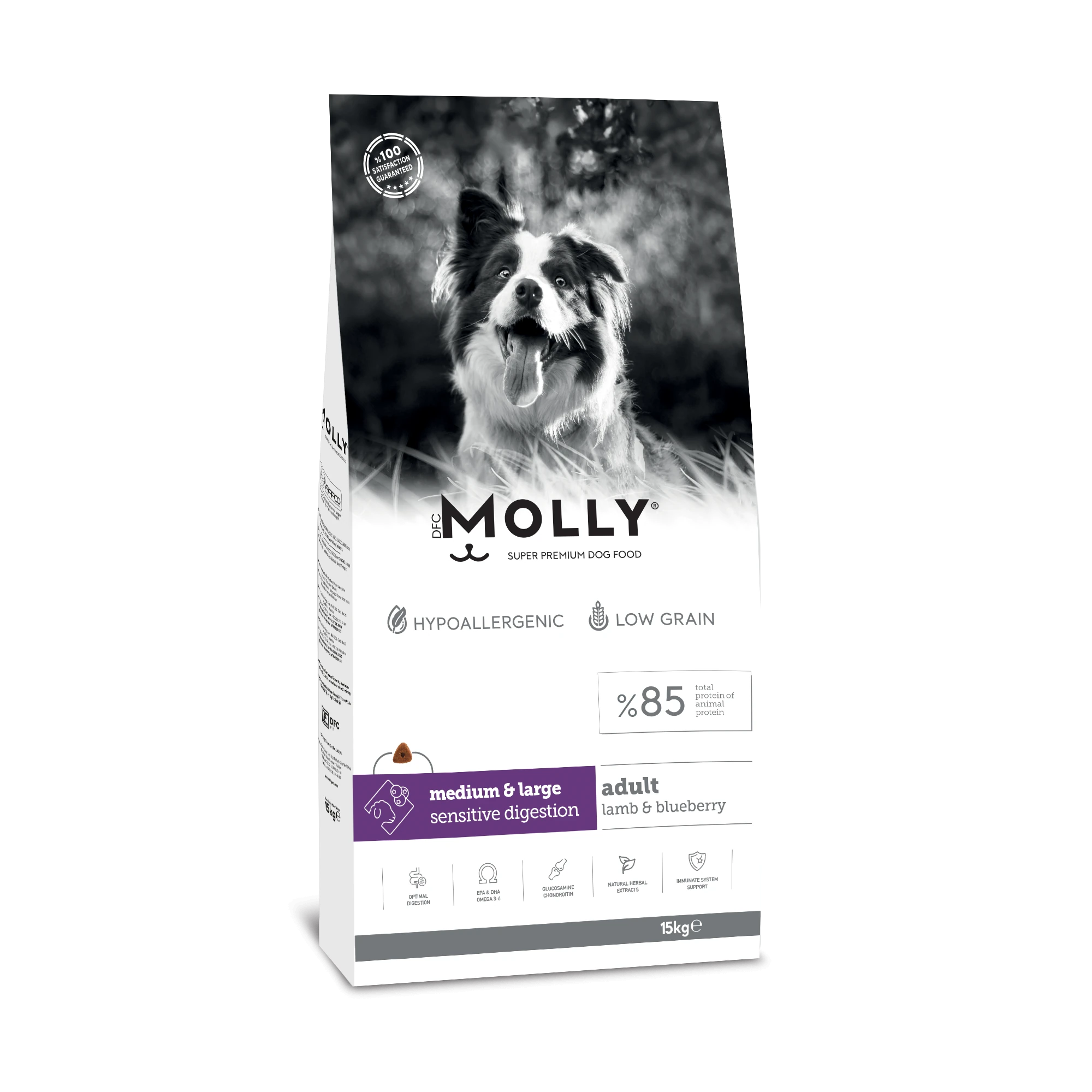 Molly Hipoalerjenik Düşük Tahıllı Kuzu Etli ve Yaban Mersinli Orta ve Büyük Irk Yetişkin Köpek Maması 15 Kg