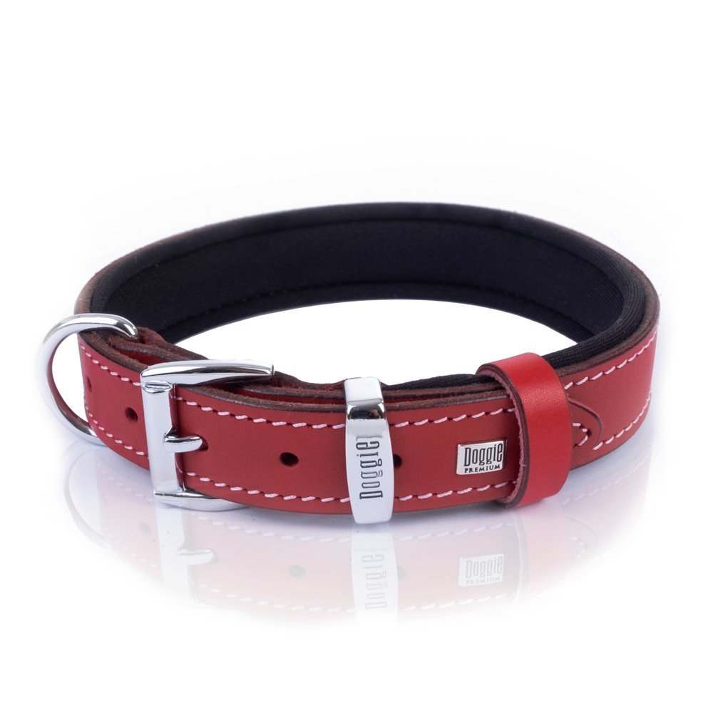 Doggie Konforlu Gerçek Deriden El Yapımı Köpek Boyun Tasması 2.5x37-45 Cm Kırmızı