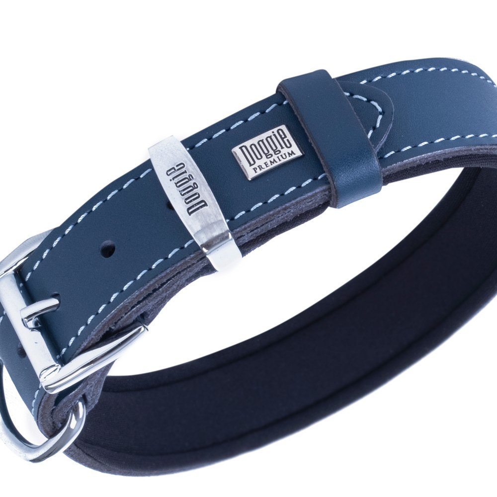Doggie İsimlikli Deri Boyun Tasması M 3x42-50 Cm Royal Mavi