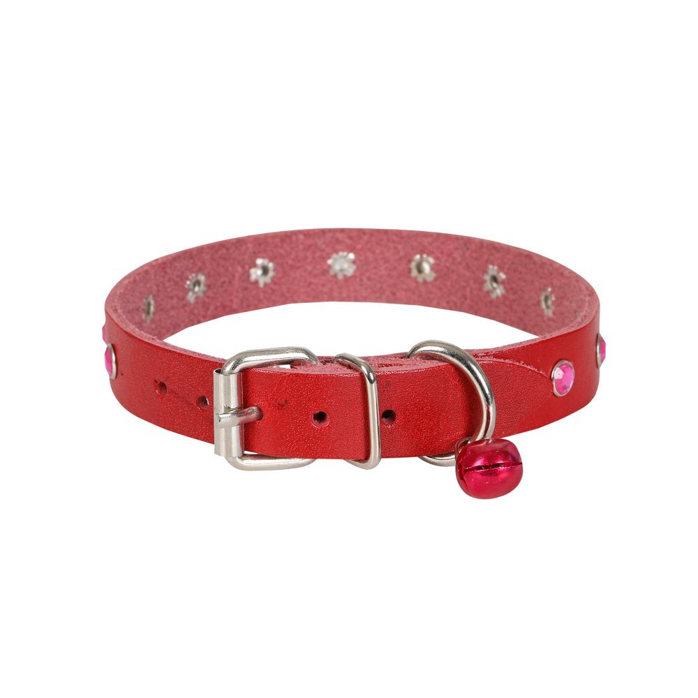 Cattie Taşlı Deri Kedi Boyun Tasması XL 1.5x28-32 Cm Kırmızı