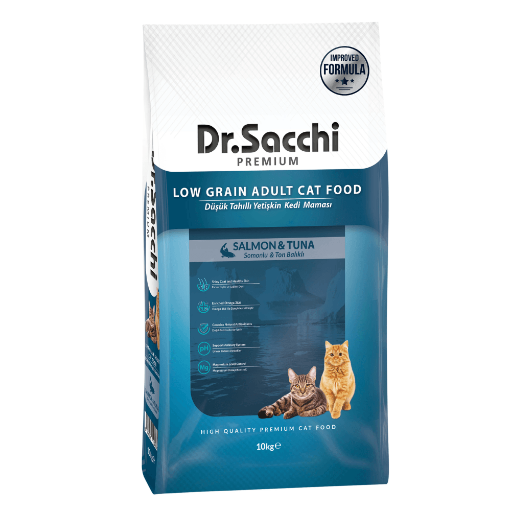 Dr.Sacchi Düşük Tahıllı Somonlu Ve Ton Balıklı Yetişkin Kedi Maması 10 Kg