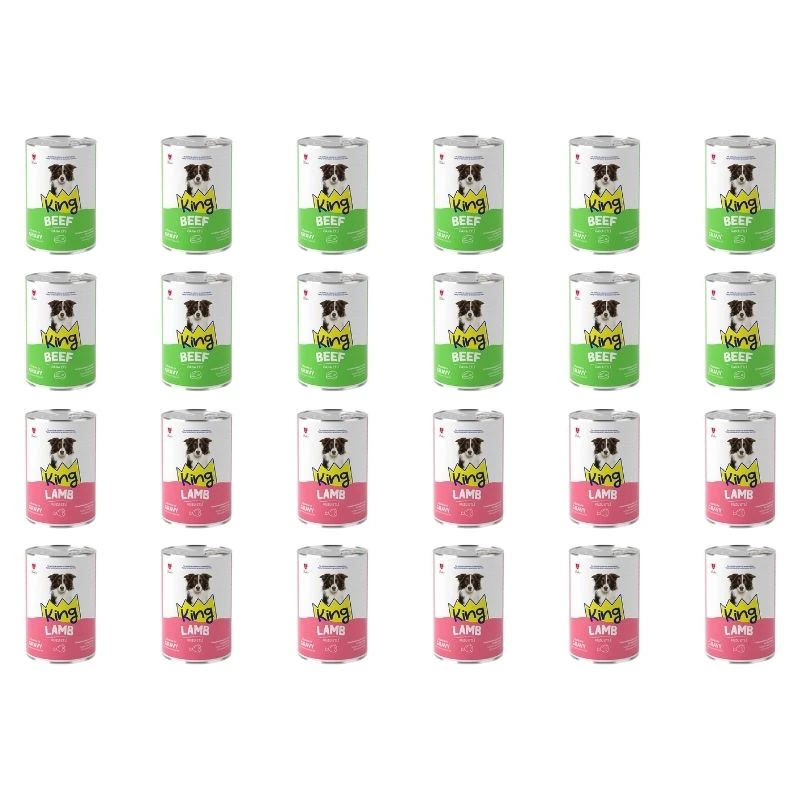 King Sos İçerisinde Et Parçacıklı Karışık Yetişkin Köpek Konservesi 400 Gr (24 Adet)