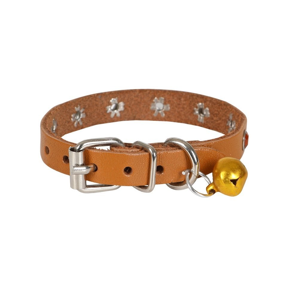 Cattie Taşlı Deri Kedi Boyun Tasması S 1x18-22 Cm Camel