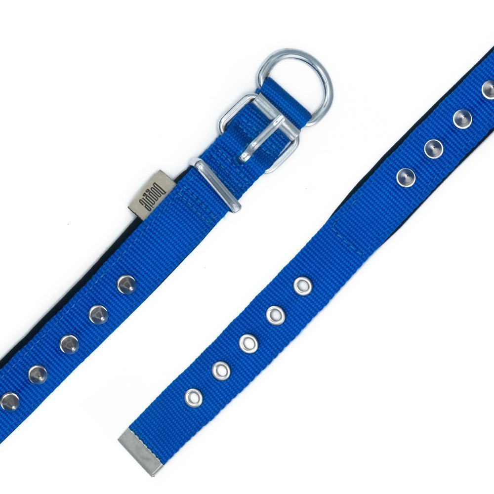 Doggie Konforlu Dokumadan El Yapımı Çivili Köpek Boyun Tasması 2.5x37-45 Cm Royal Mavi