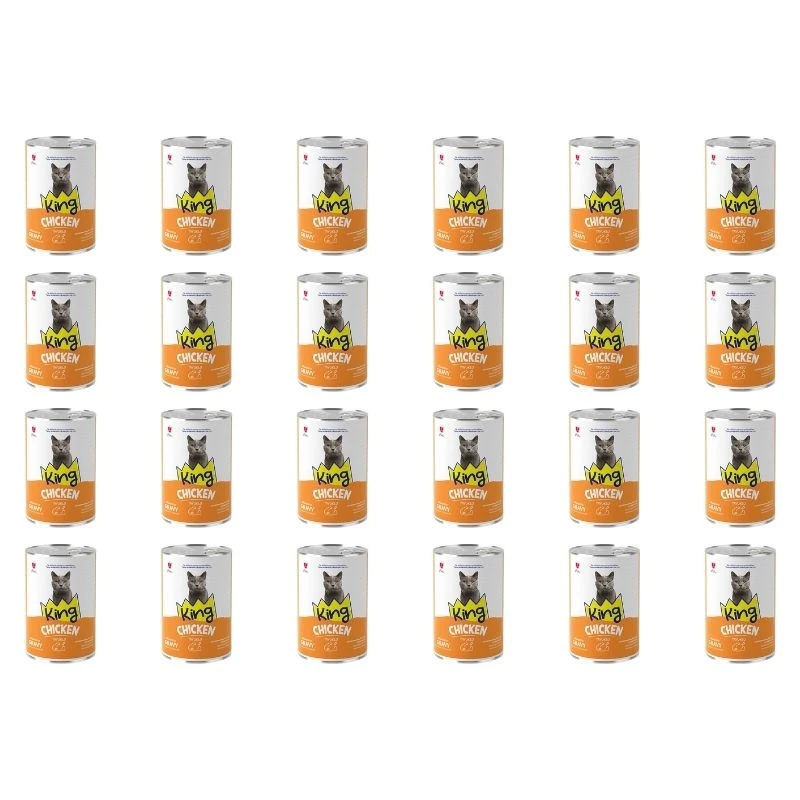 King Sos İçerisinde Et Parçacıklı Tavuklu Yetişkin Kedi Konservesi 400 Gr (24 Adet)