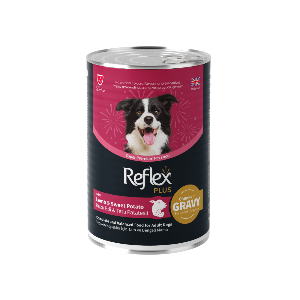 Reflex Plus Sos İçinde Et Parçacıklı Kuzu Etli ve Tatlı Patatesli Yetişkin Köpek Konservesi 400 Gr 