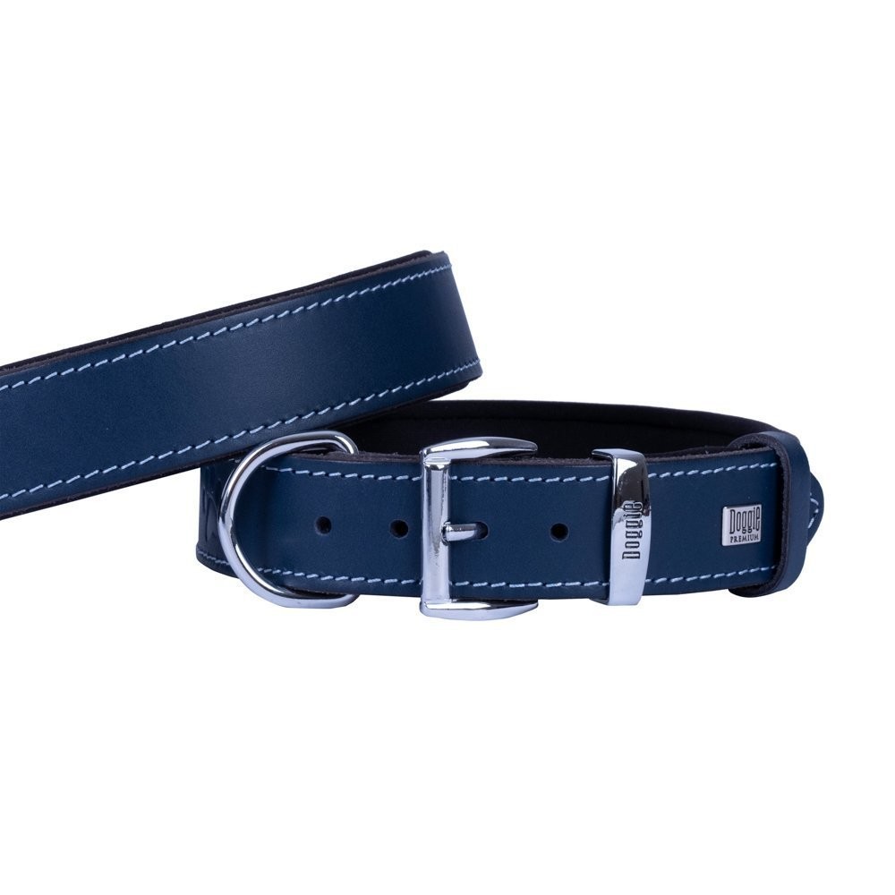Doggie Konforlu Gerçek Deriden El Yapımı Köpek Boyun Tasması 3.5x52-60 Cm Royal Mavi