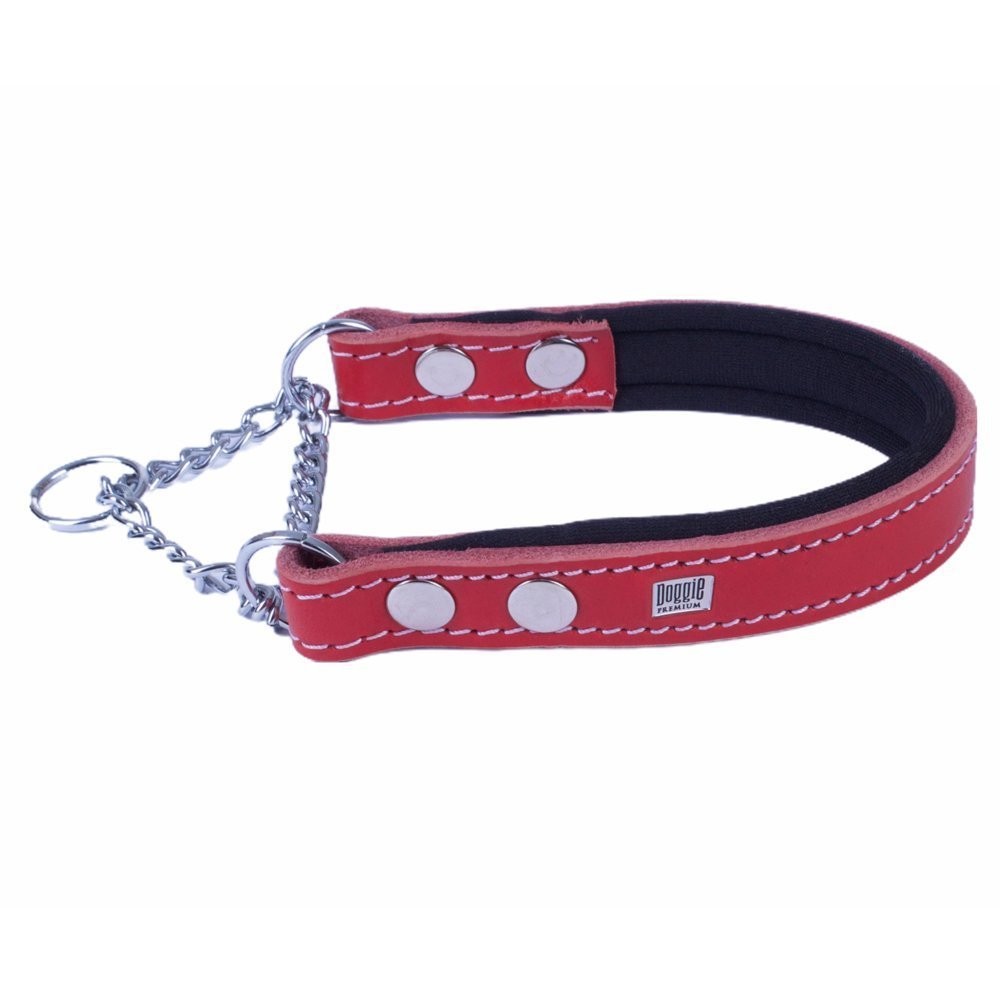 Doggie Konforlu Gerçek Deriden El Yapımı Boğma Zincirli Köpek Boyun Tasması 2x35-45 Cm Kırmızı
