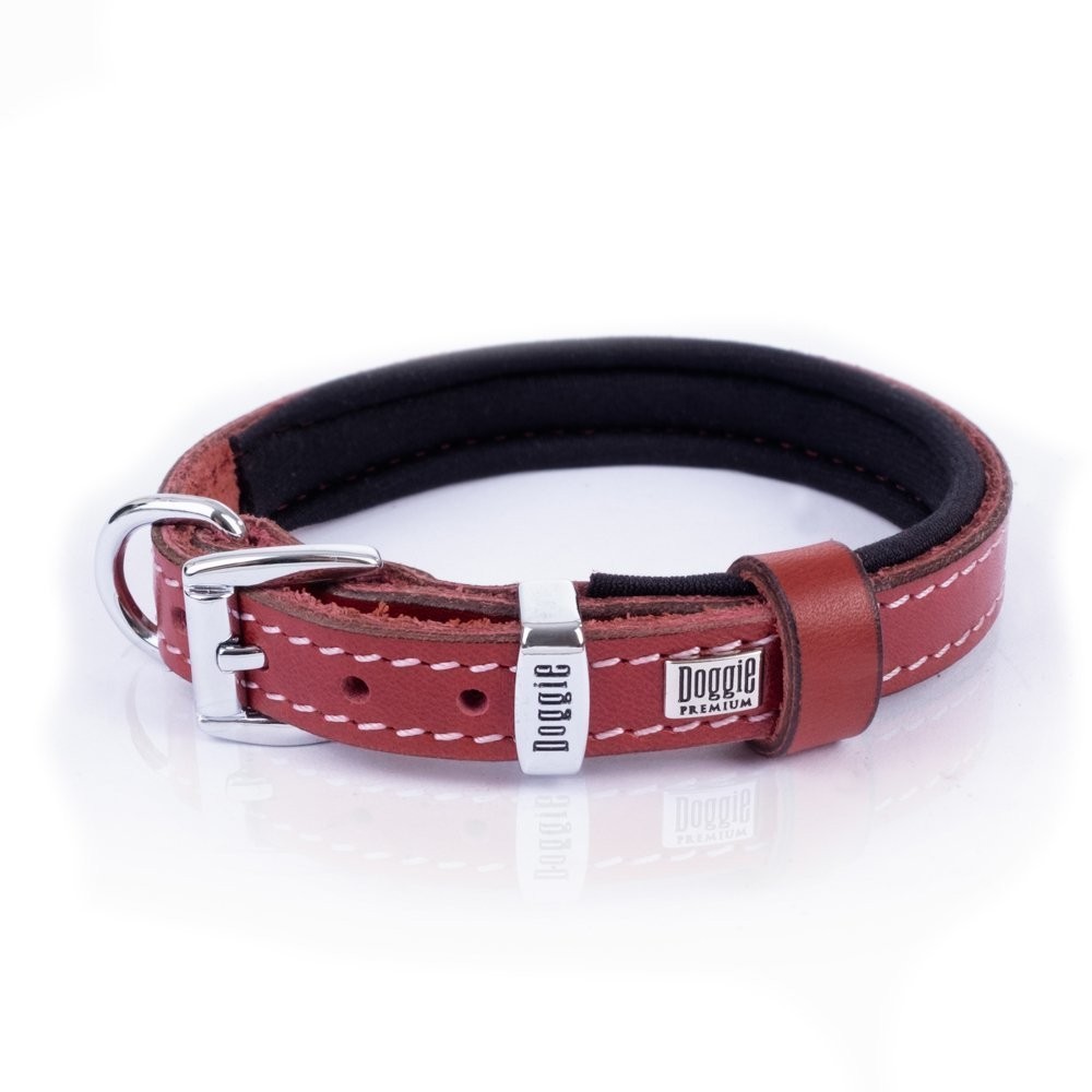 Doggie Konforlu Gerçek Deriden El Yapımı Köpek Boyun Tasması 1.5x20-25 Cm Kırmızı