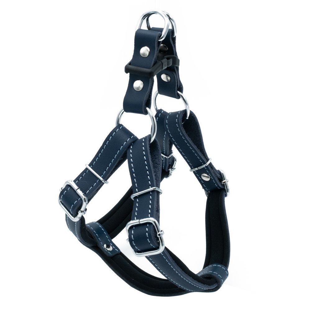 Doggie Konforlu Gerçek Deriden El Yapımı Ronin Model Köpek Göğüs Tasması XS-1.5x35-45 Cm Royal Mavi