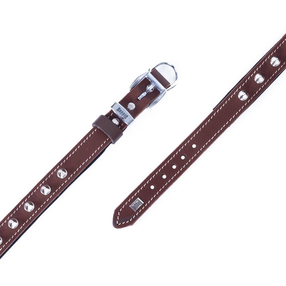 Doggie Konforlu Gerçek Deriden El Yapımı Çivili Köpek Boyun Tasması 2.5x37-45 Cm Kahverengi