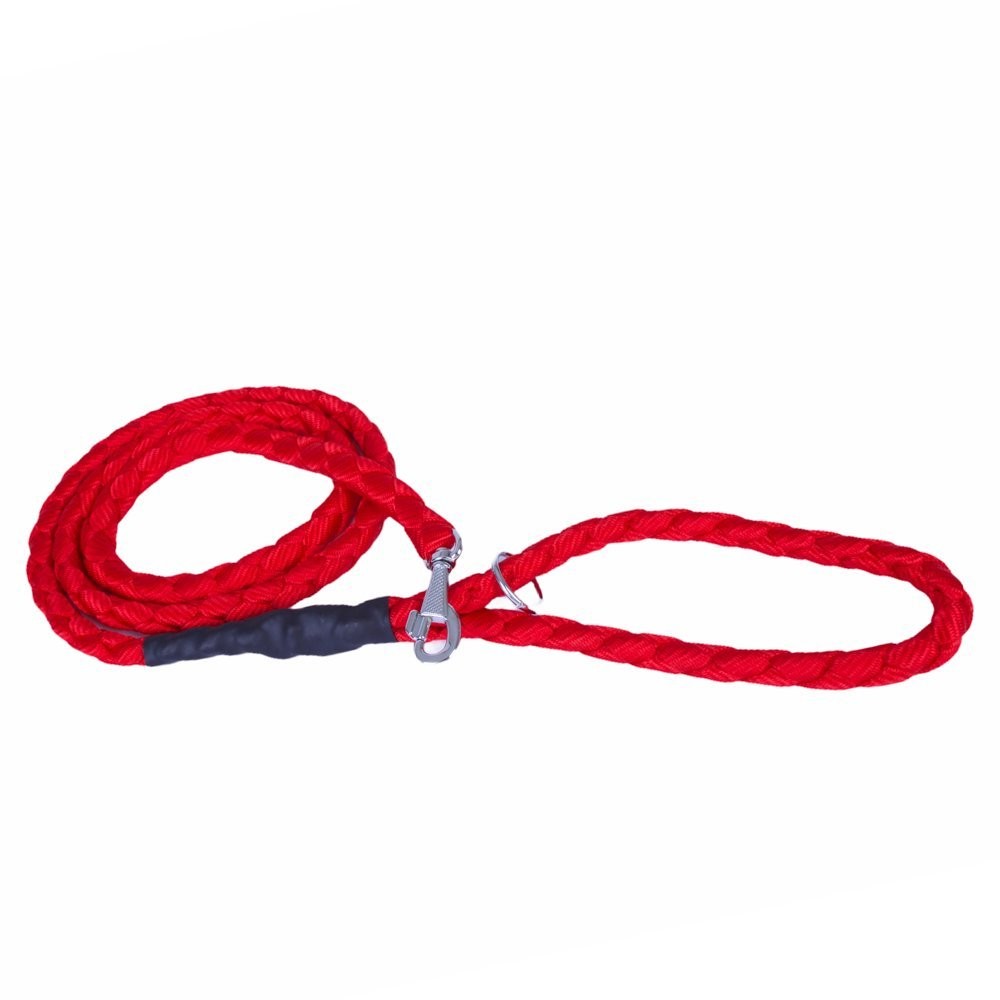 Doggie Dokumadan El Yapımı Örgülü Köpek Gezdirme Kayışı M-2x140 Cm Kırmızı