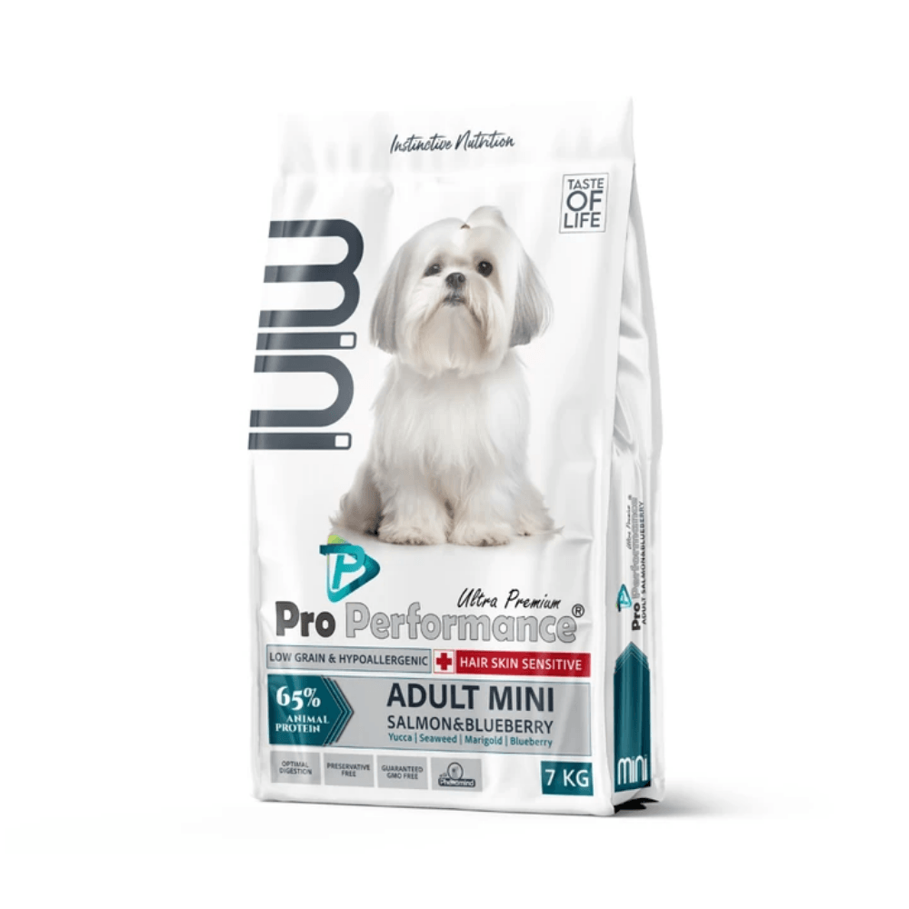 Pro Performance Ultra Premium Hipoalerjenik Somonlu ve Yaban Mersinli Uzun Tüylü Küçük Irk Yetişkin Köpek Maması 7 Kg