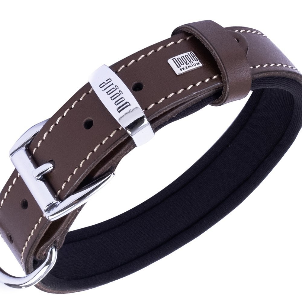 Doggie Konforlu Gerçek Deriden El Yapımı Kemik Süslü Köpek Boyun Tasması 2.5x37-45 Cm Kahverengi