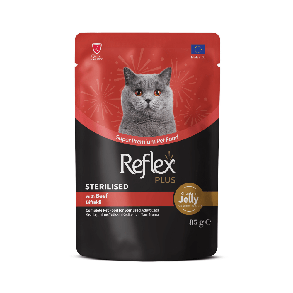 Reflex Plus Jöle Et Parçacıklı Biftekli Kısırlaştırılmış Yetişkin Yaş Kedi Maması 85 Gr.